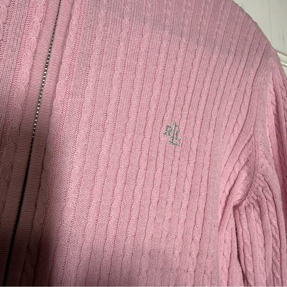 Ralph Lauren Full Zip Cable Knit Sweater Pink and Silver Size Small Mock Neck - Picture 6 of 11